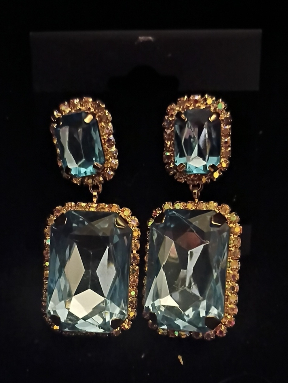 Gold-Tone Aqua Crystal Statement Drop Earrings